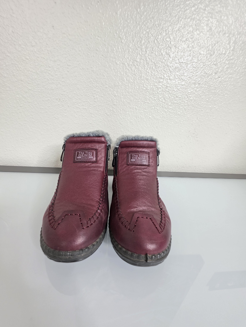 Womens Faux Fur Lined Winter Ankle Boots Burgundy EU 38 US 7 - Picture 5 of 12